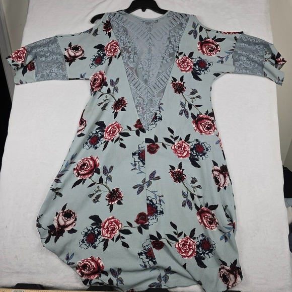Star Scene Los Angeles Floral Blue Lace Cold Shoulder Kimono Women's Size Medium - Picture 8 of 8